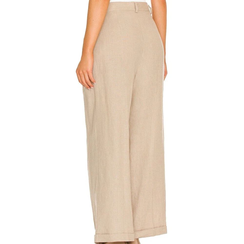 Free People Lyla 100 % Linen Wide Leg Pants In Sand Size 8 NWT